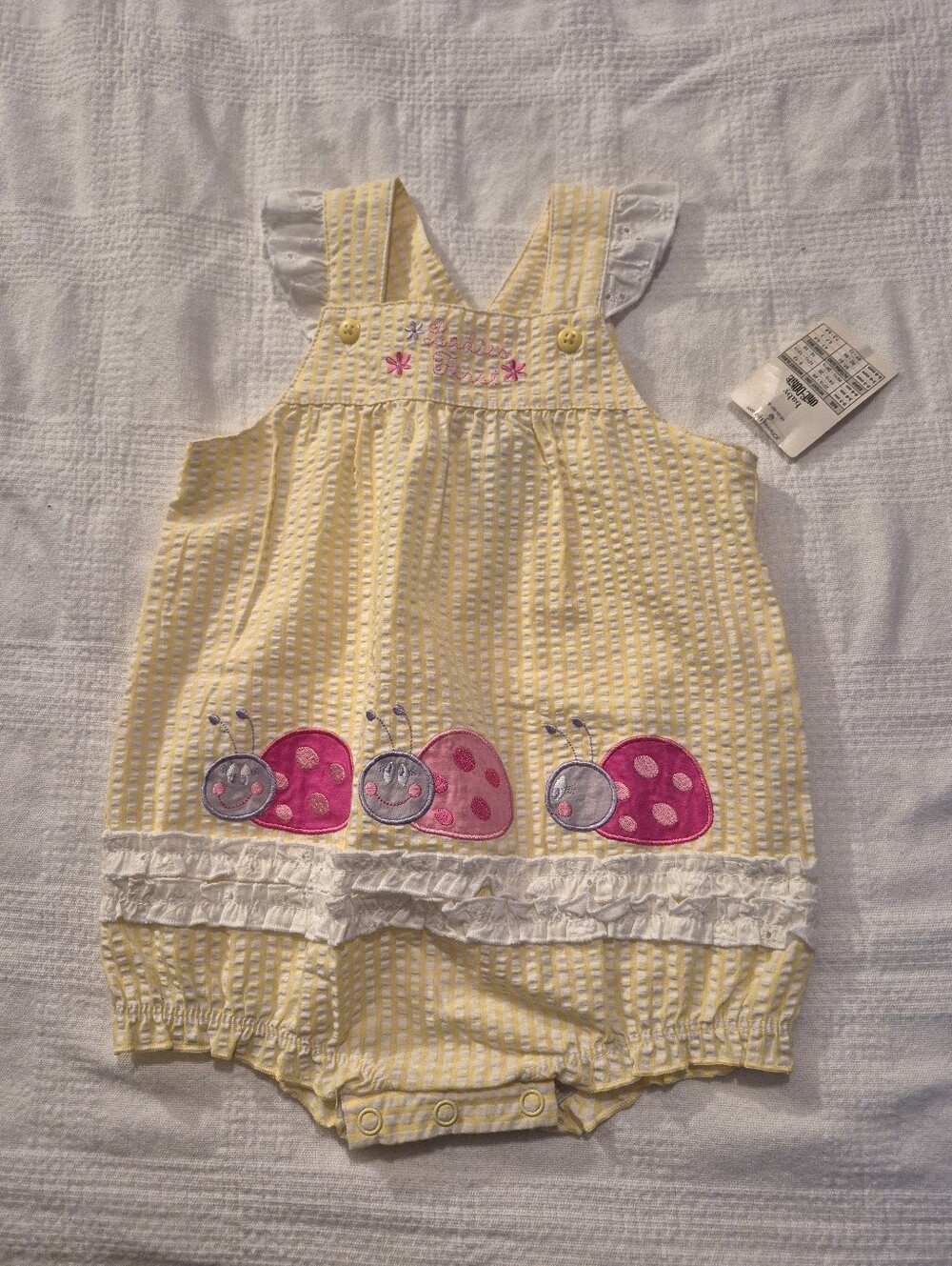 Okie Dokie baby 6-9 months seersucker yellow & white stripe ladybug design NWT